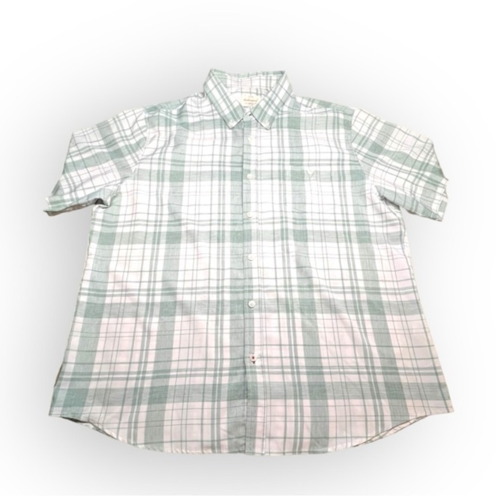 Weatherproof Vintage Men’s Short Sleeve Woven Shirt Size XXL Green/White